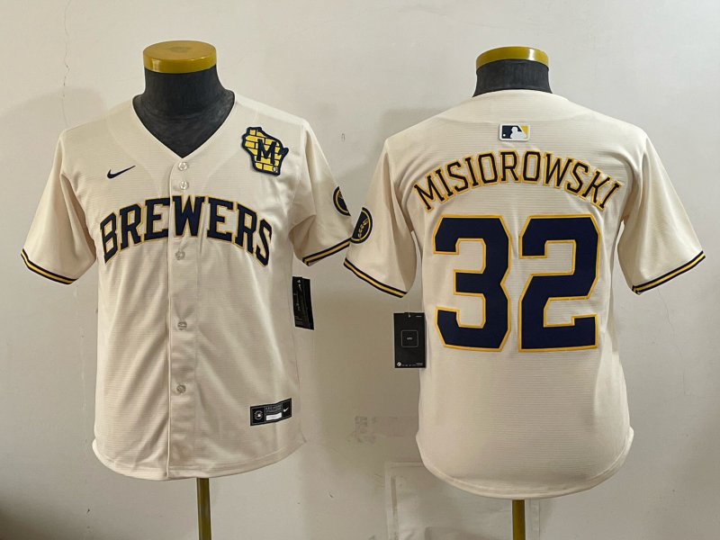 Youth 2026 Milwaukee Brewers #32 Misiorowski cream Game Nike MLB Jersey0918003